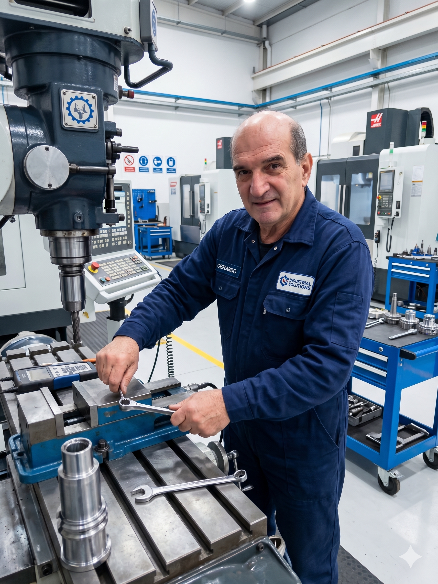 Gerardo operando fresadora industrial en taller de mecánica Prado Motores
